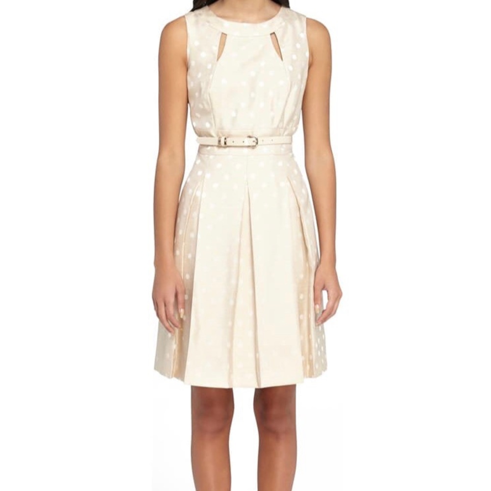 Tahari cream polka dot fit and flare dress
